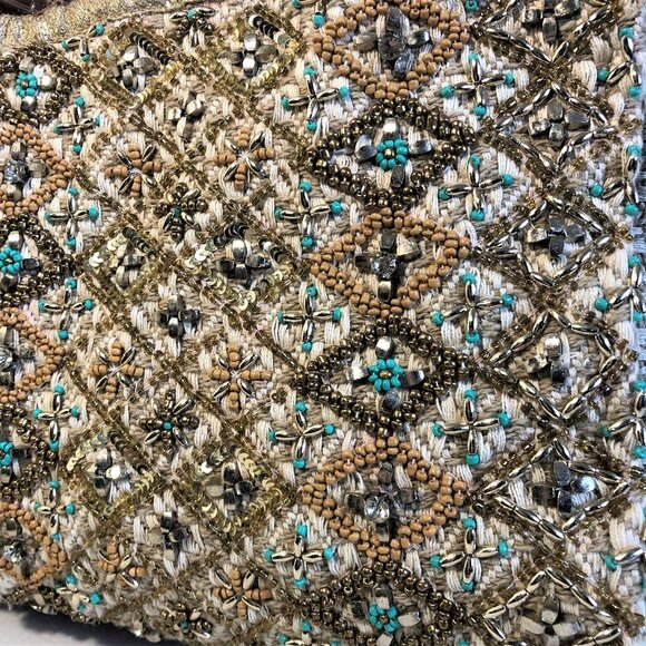 Large Aphorism sequin beaded knit boho embellished travel bag suffel weekender - Picture 16 of 16